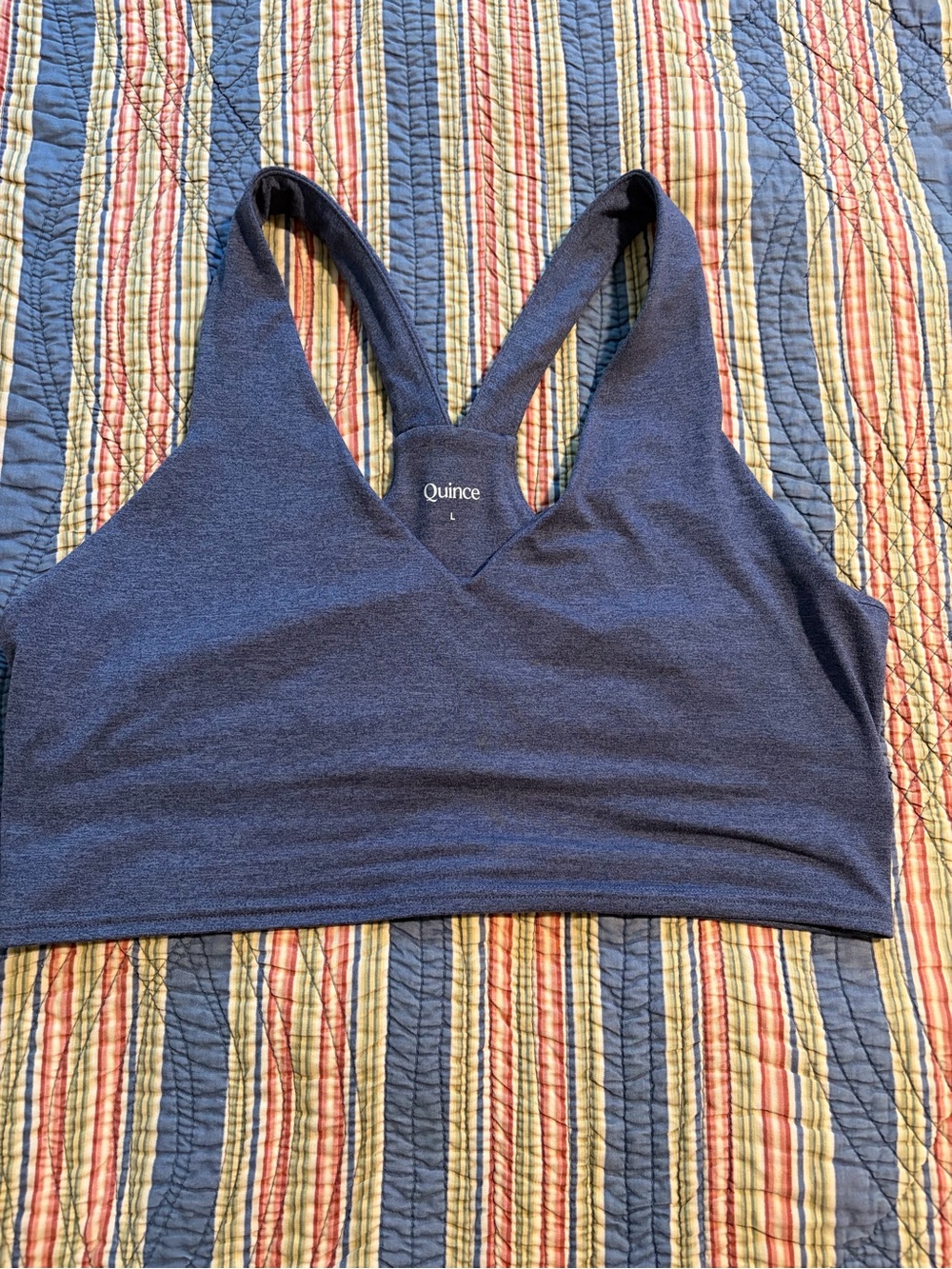 Quince Navy Ultra-Soft V-Neck Cropped Tank with built in bra